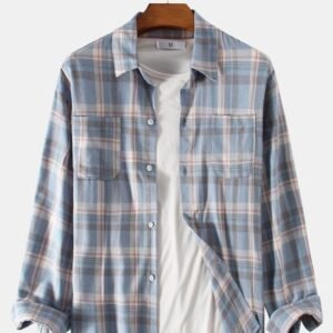 Men's Korean-Style Loose Plaid Flannel Shirt
