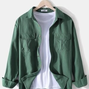 Men's Pure Linen Casual Shirt in Dark Green